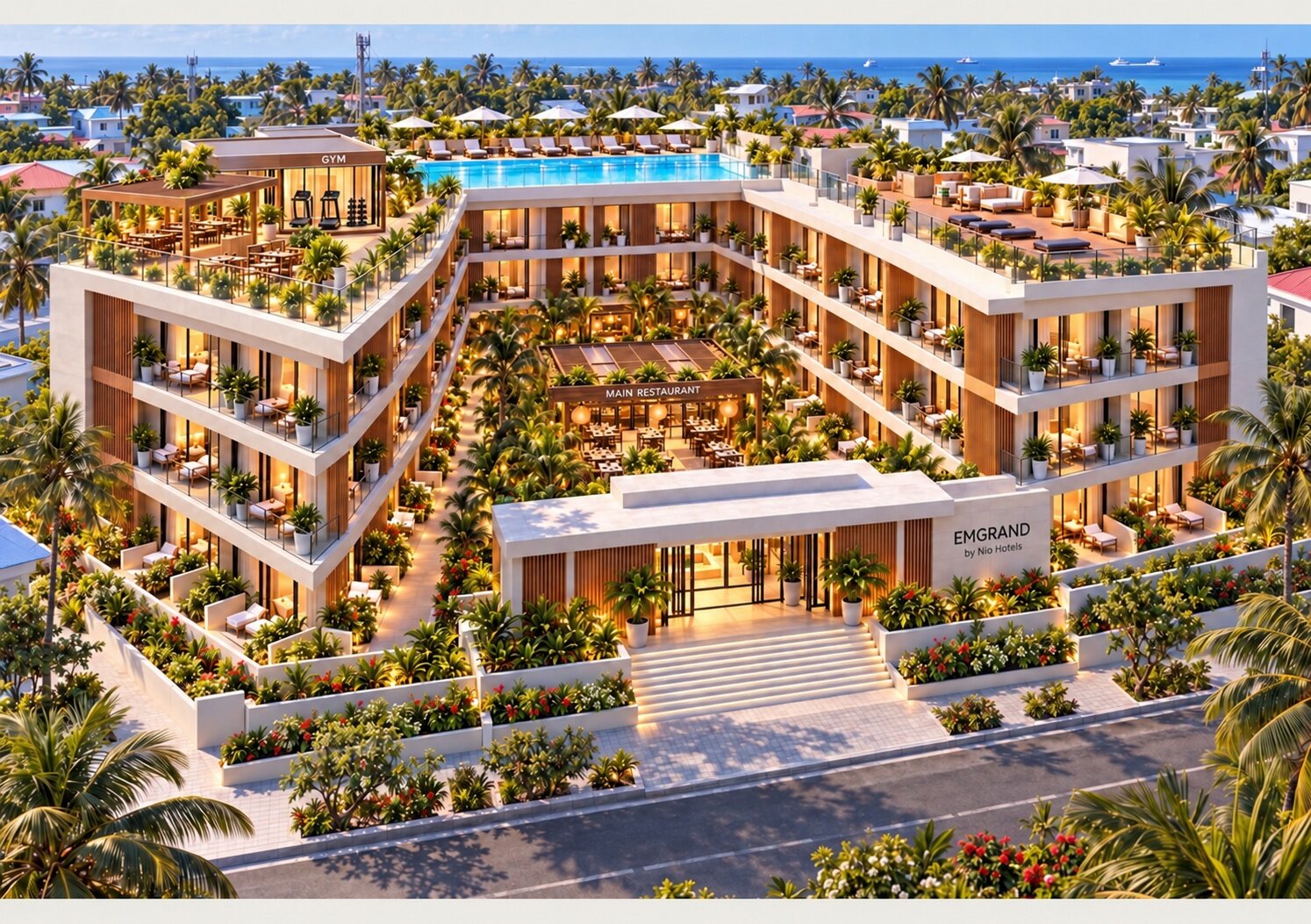Aerial view of Emgrand on the island of Kelaa, artist's impression