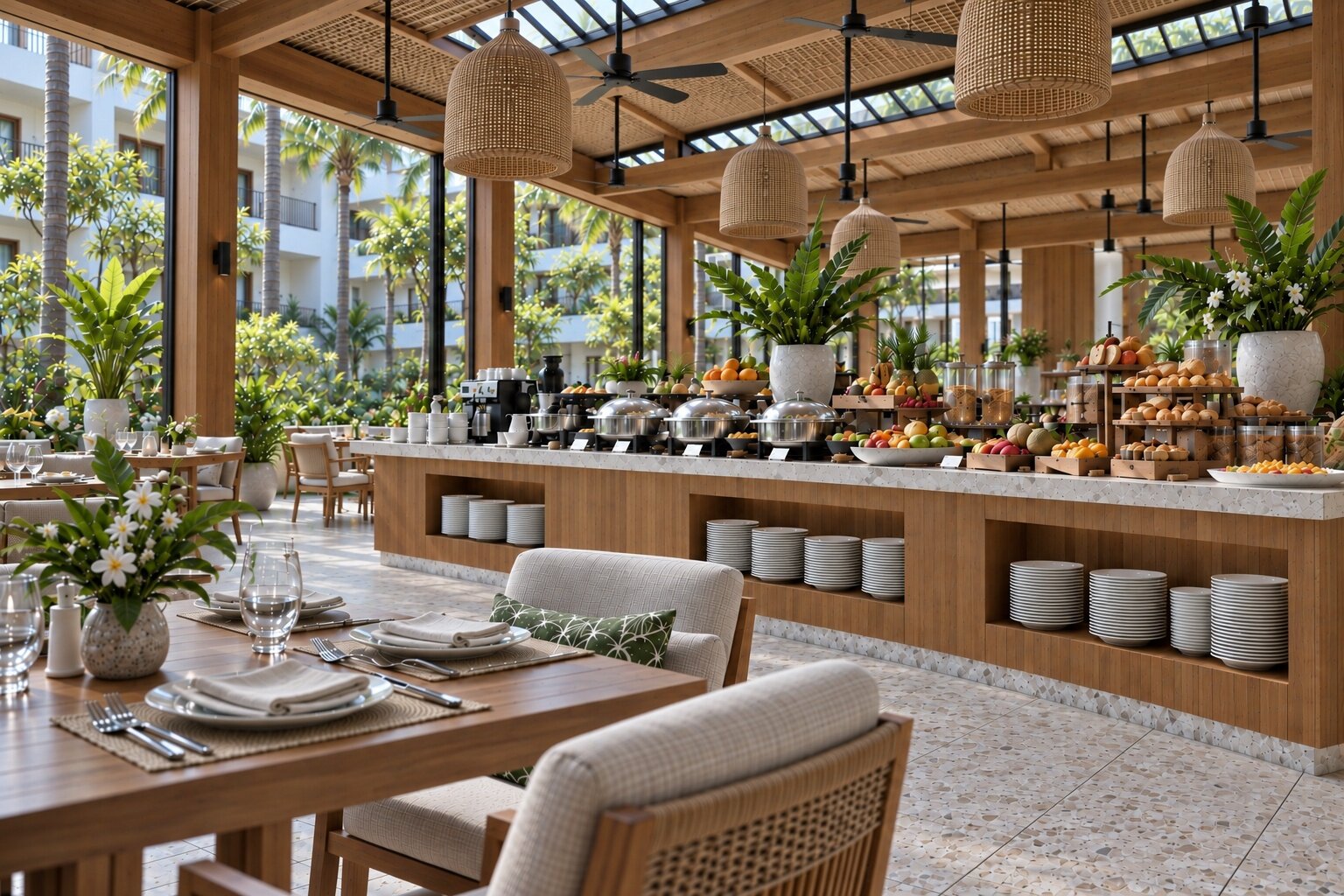 Breakfast buffet spread