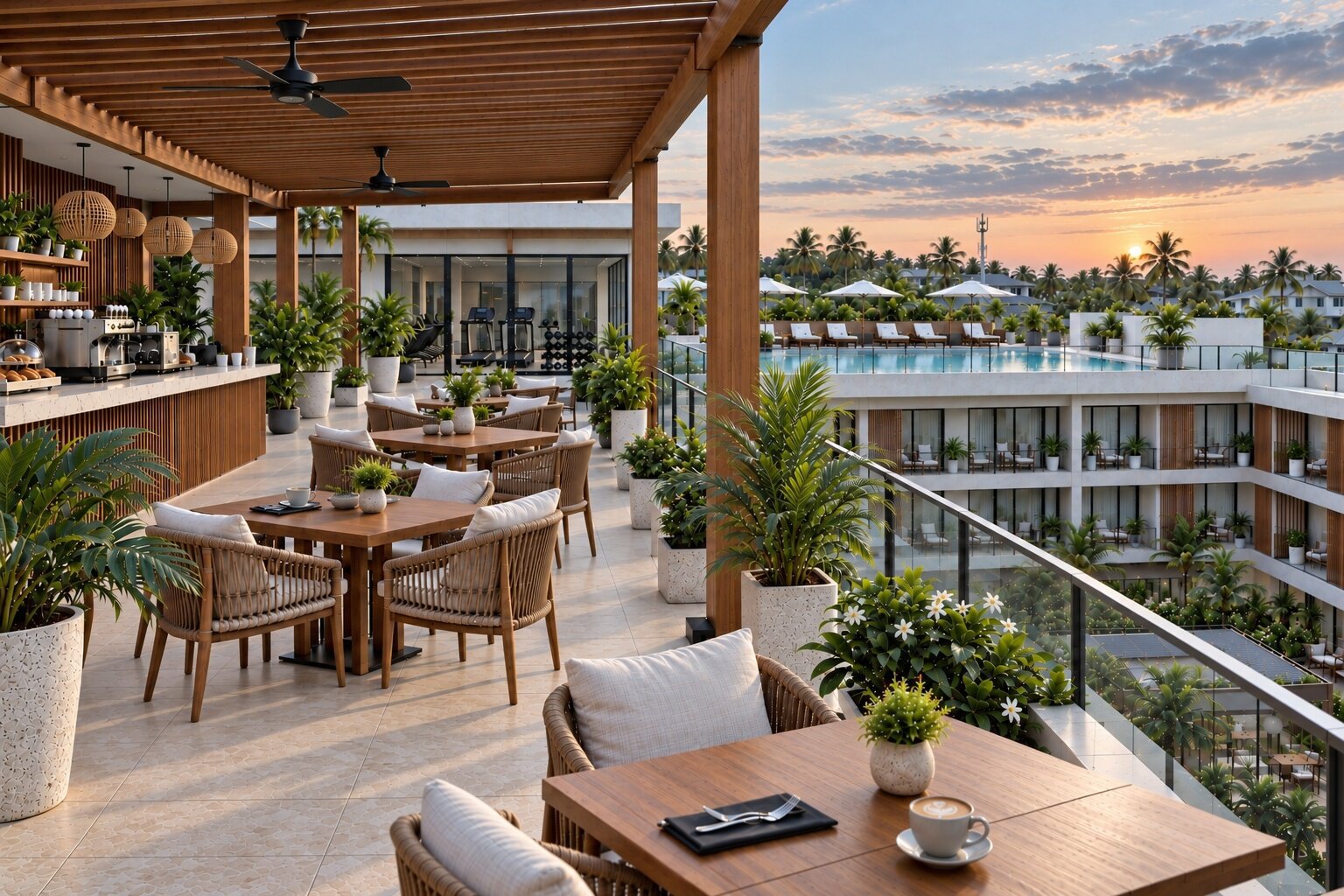 Rooftop café seating