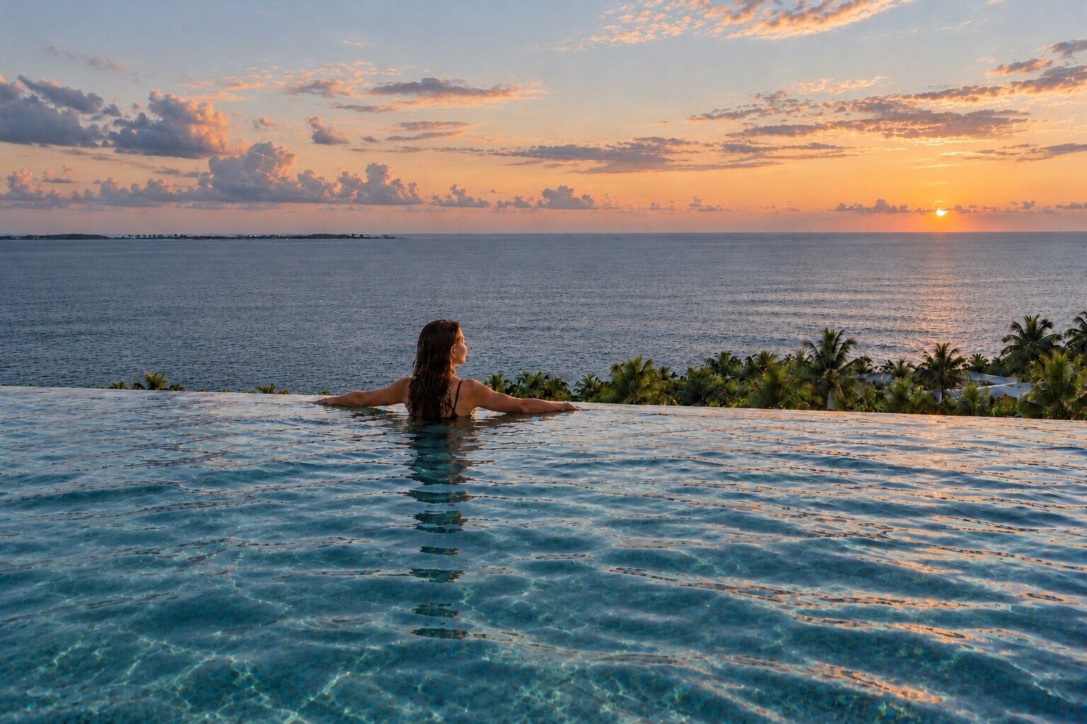 Rooftop infinity pool at sunset