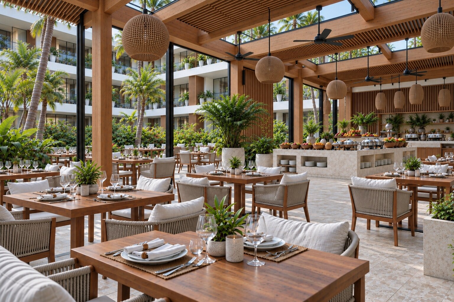 Open-sided courtyard pavilion restaurant