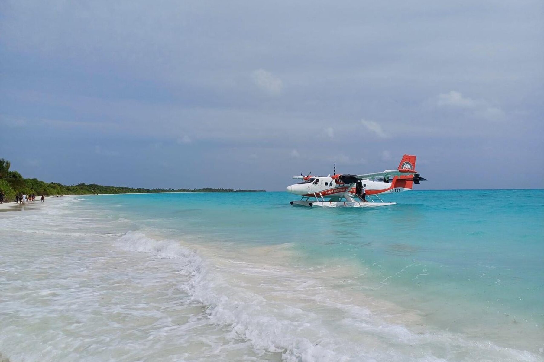Seaplane landing on the lagoon