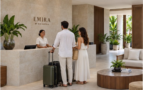 Guests checking in at Emira's reception, artist's impression