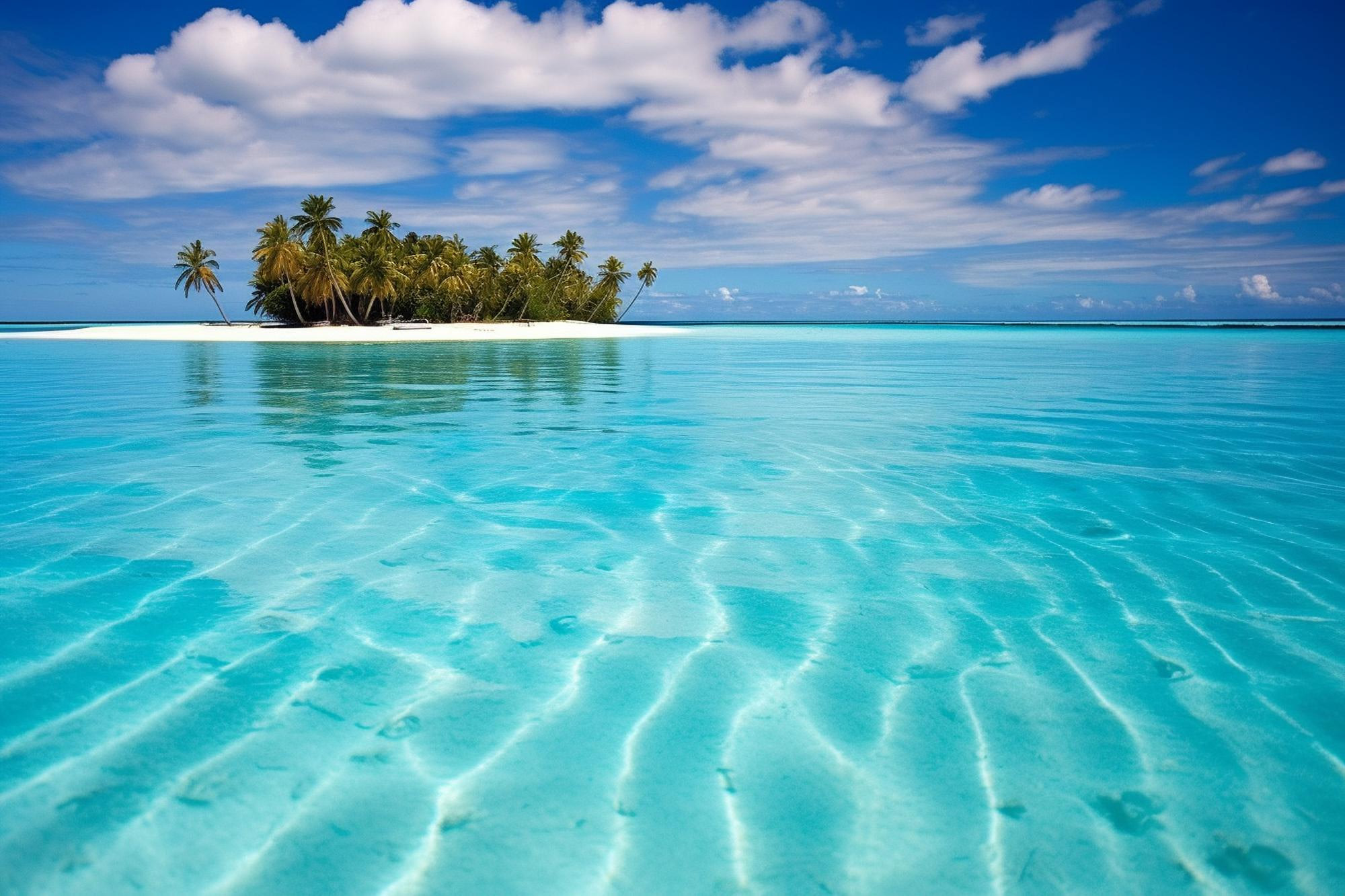 Small palm island in a clear lagoon