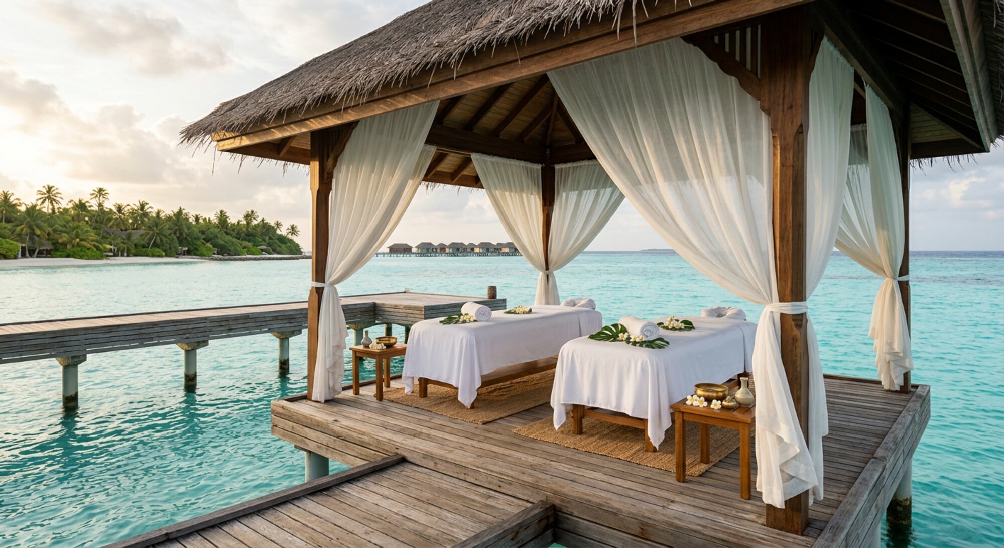 Overwater spa pavilion above the lagoon